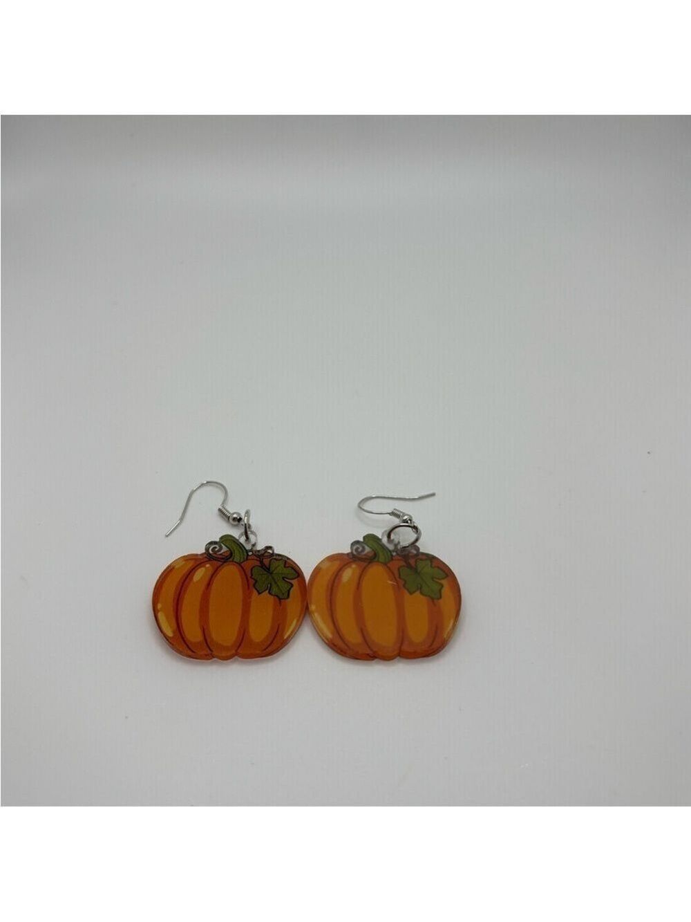 Pumpkin Earrings with Green Leaf Accents